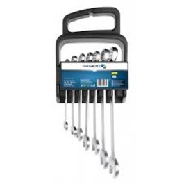 HOGERT, HT1W490, Combination spanners set, 7 pcs, 8-19 mm, plastic handle for hanging, CrV, DIN 3113