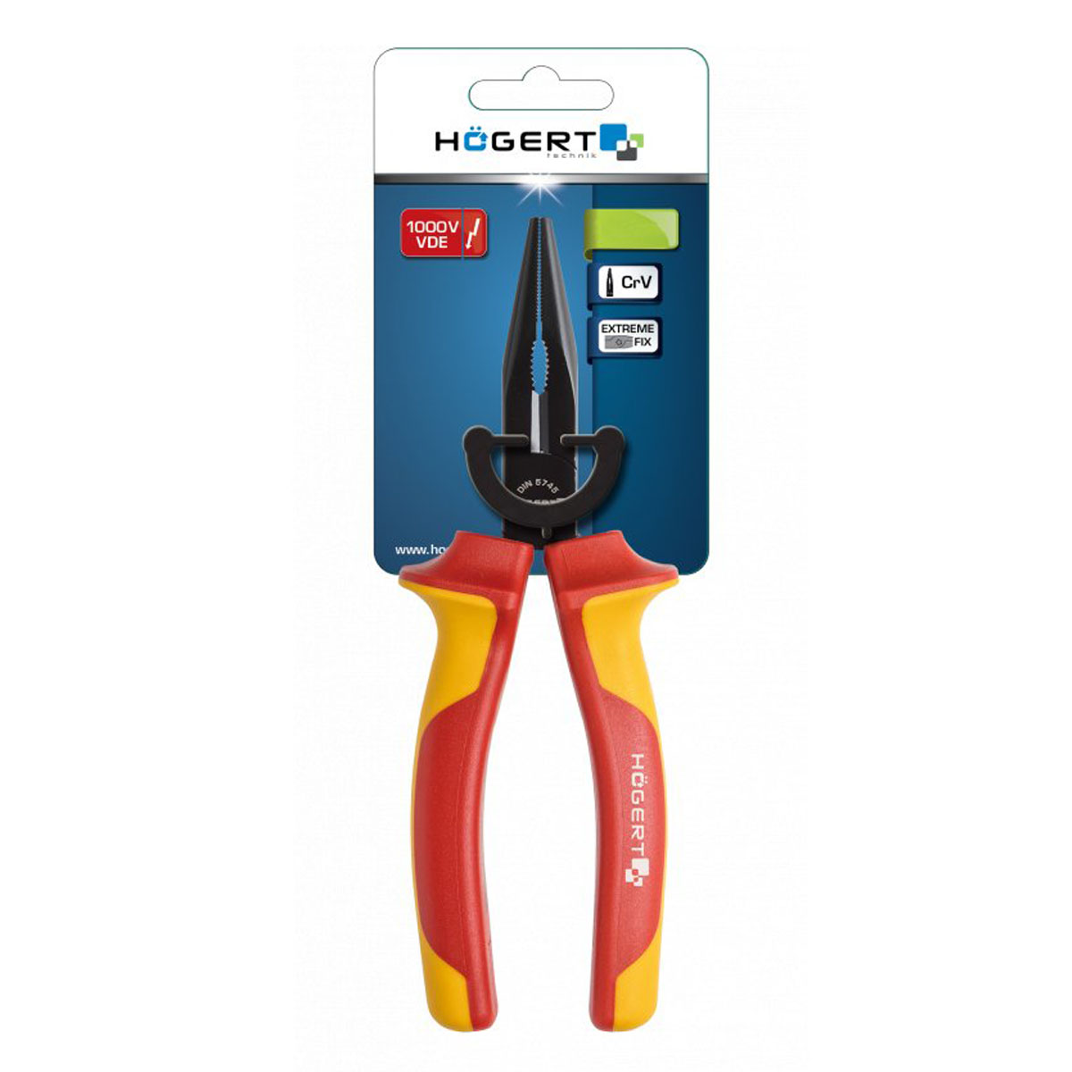HOGERT, HT1P913, Elongated, straight pliers  160 mm, 1000 V, VDE
