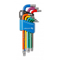 HOGERT, HT1W817, 9-piece Torx keys set, long arm, colour coded